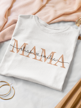 Personalisiertes Geschenk für Mama mit Kindernamen Baumwolle Damen T-Shirt