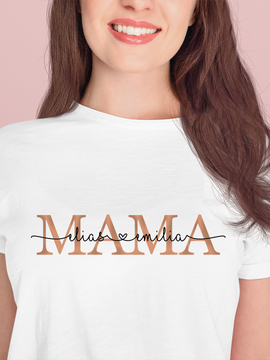 Personalisiertes Geschenk für Mama mit Kindernamen Baumwolle Damen T-Shirt
